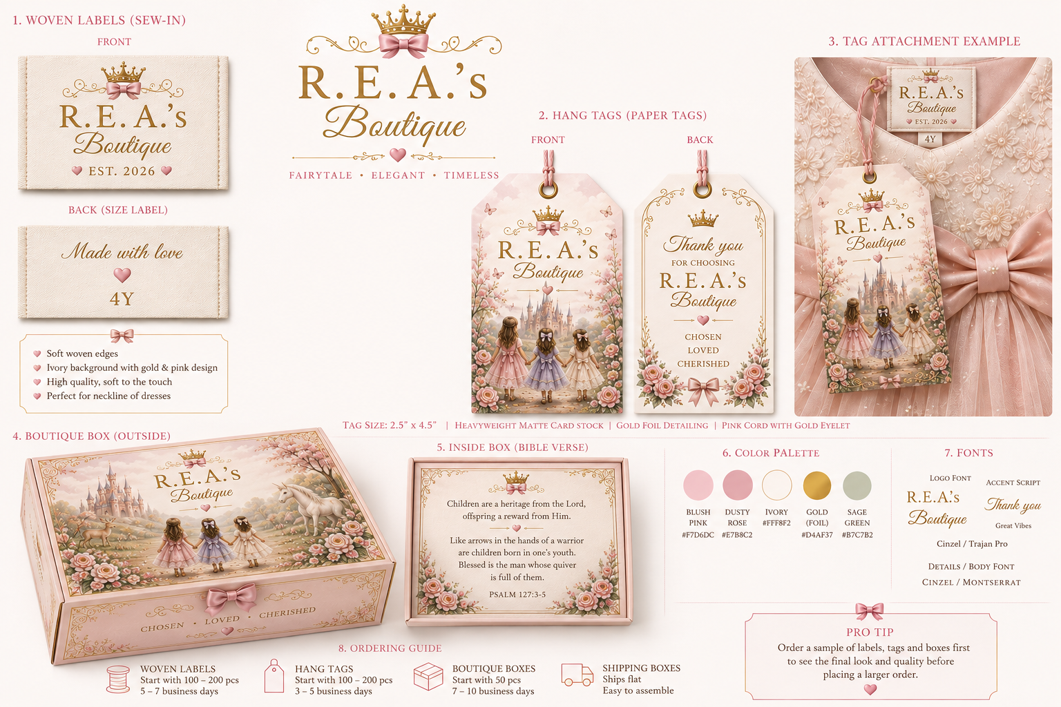 Blush lace, a satin bow, and a fairytale R.E.A.’s Boutique tag from the original brand artwork